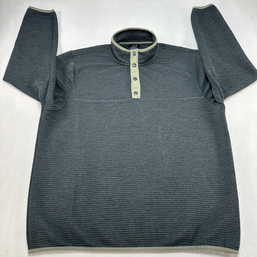 J.Crew Sweatshirt Mens XL‎ Gray Quilted knit Pullover Fleece Snap Henley Preppy